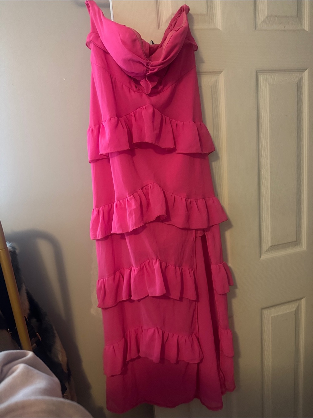 Bright Pink Ruffled Maxi Dress